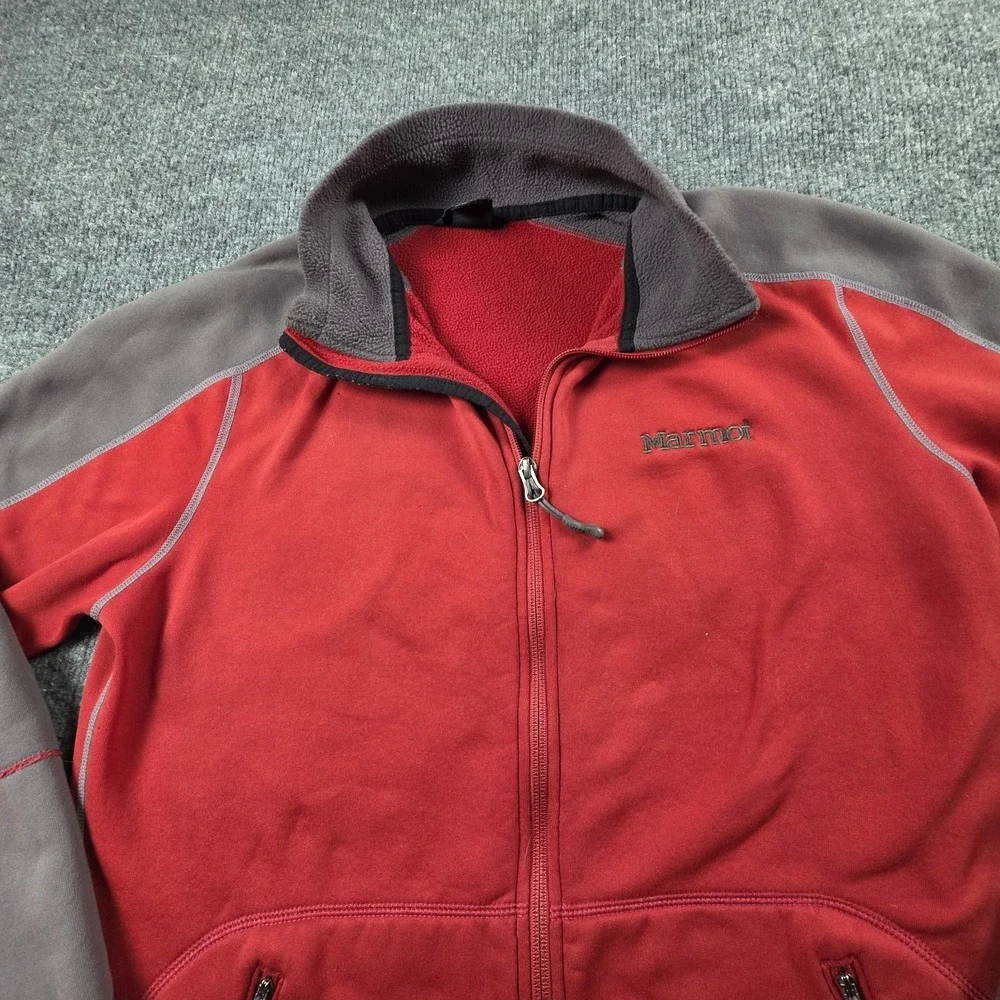 Marmot Mens M Red Full Zip‎ Fleece Jacket Lightweight Outdoor Layering Polartec
